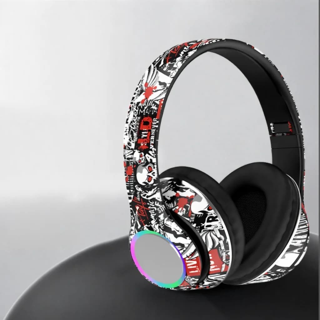 Graffiti on-ear Bluetooth-hovedtelefoner med LED-lys og dyb bas