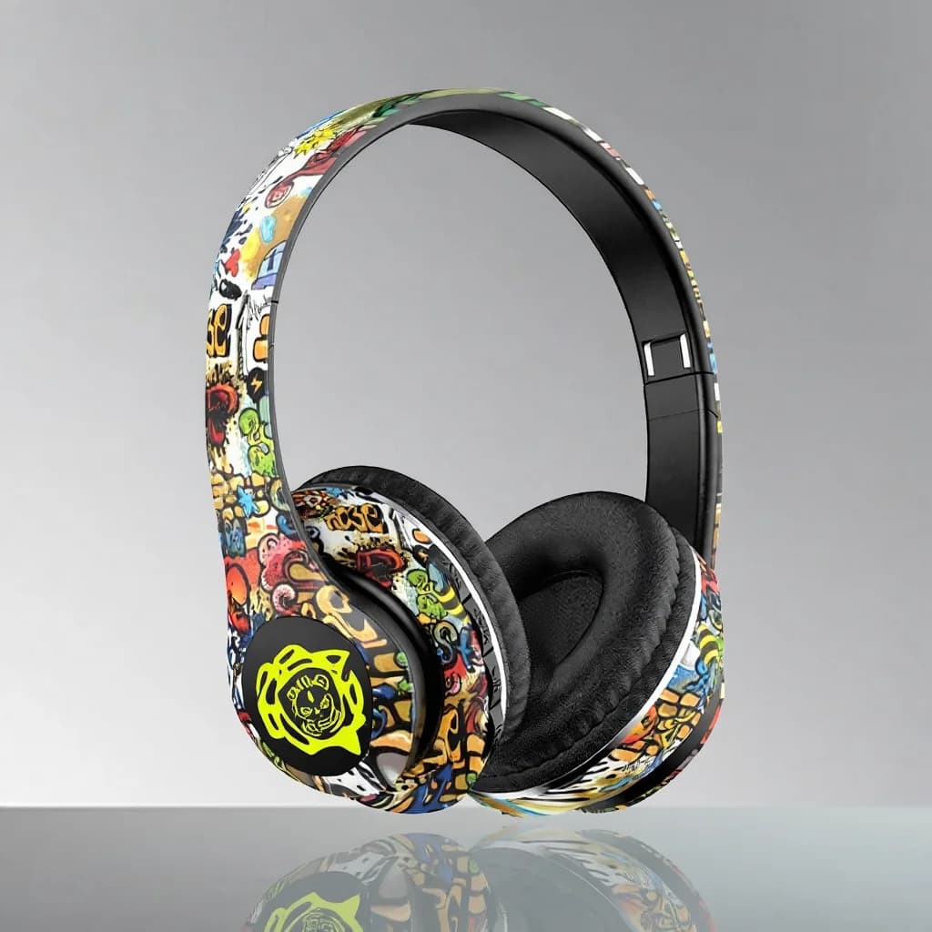 Trådløse Bluetooth-hovedtelefoner med graffiti-design og foldbar konstruktion