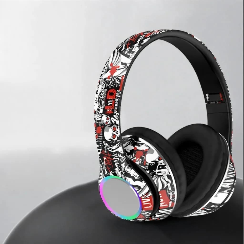 Graffiti on-ear Bluetooth-hovedtelefoner med LED-lys og dyb bas