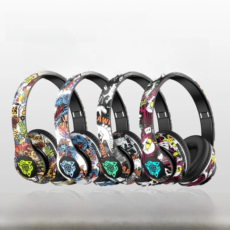 Graffiti over-ear trådløse hovedtelefoner med FM-radio og TF-kortslot