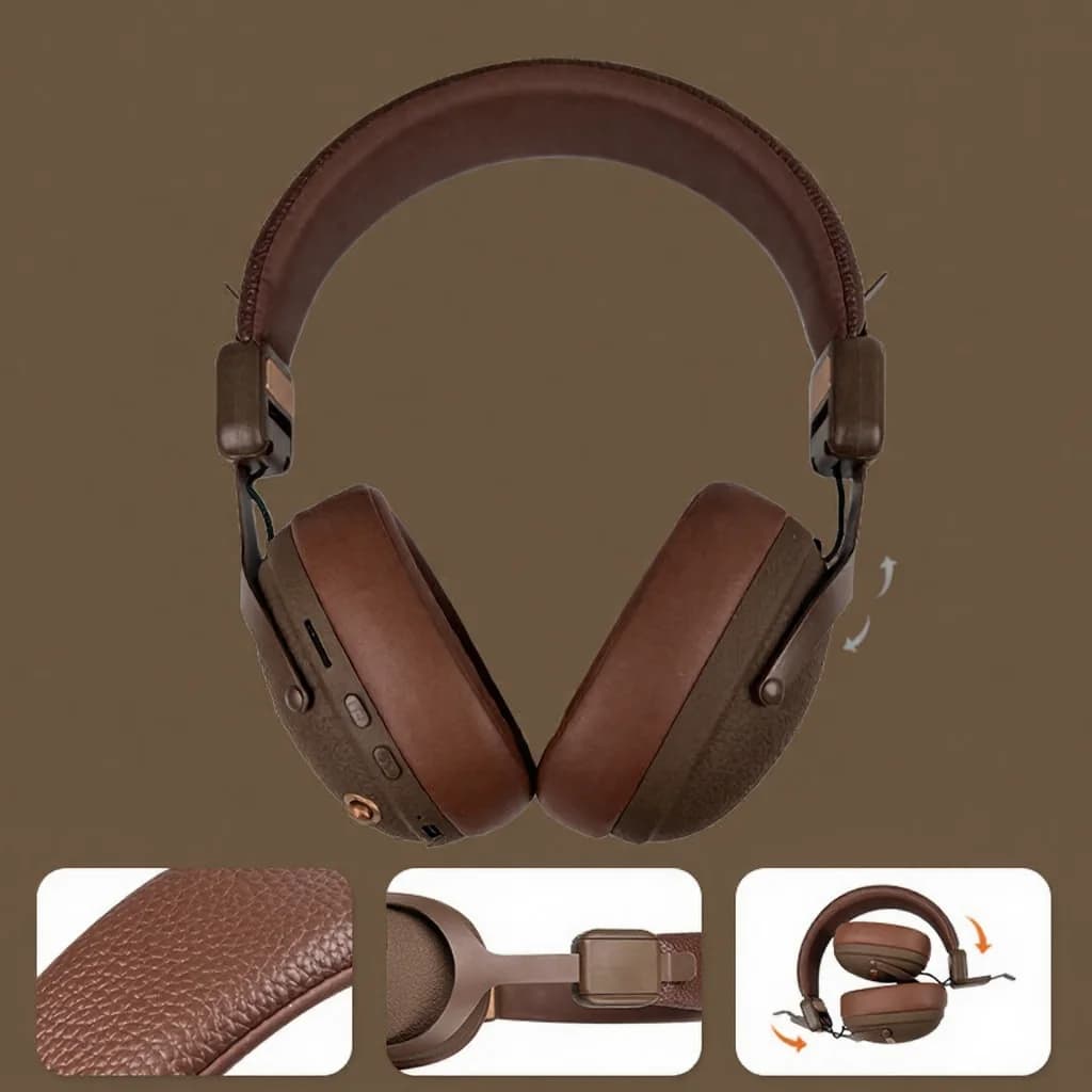 Retro trådløse on-ear hovedtelefoner med Bluetooth 5.4 og lang batterilevetid