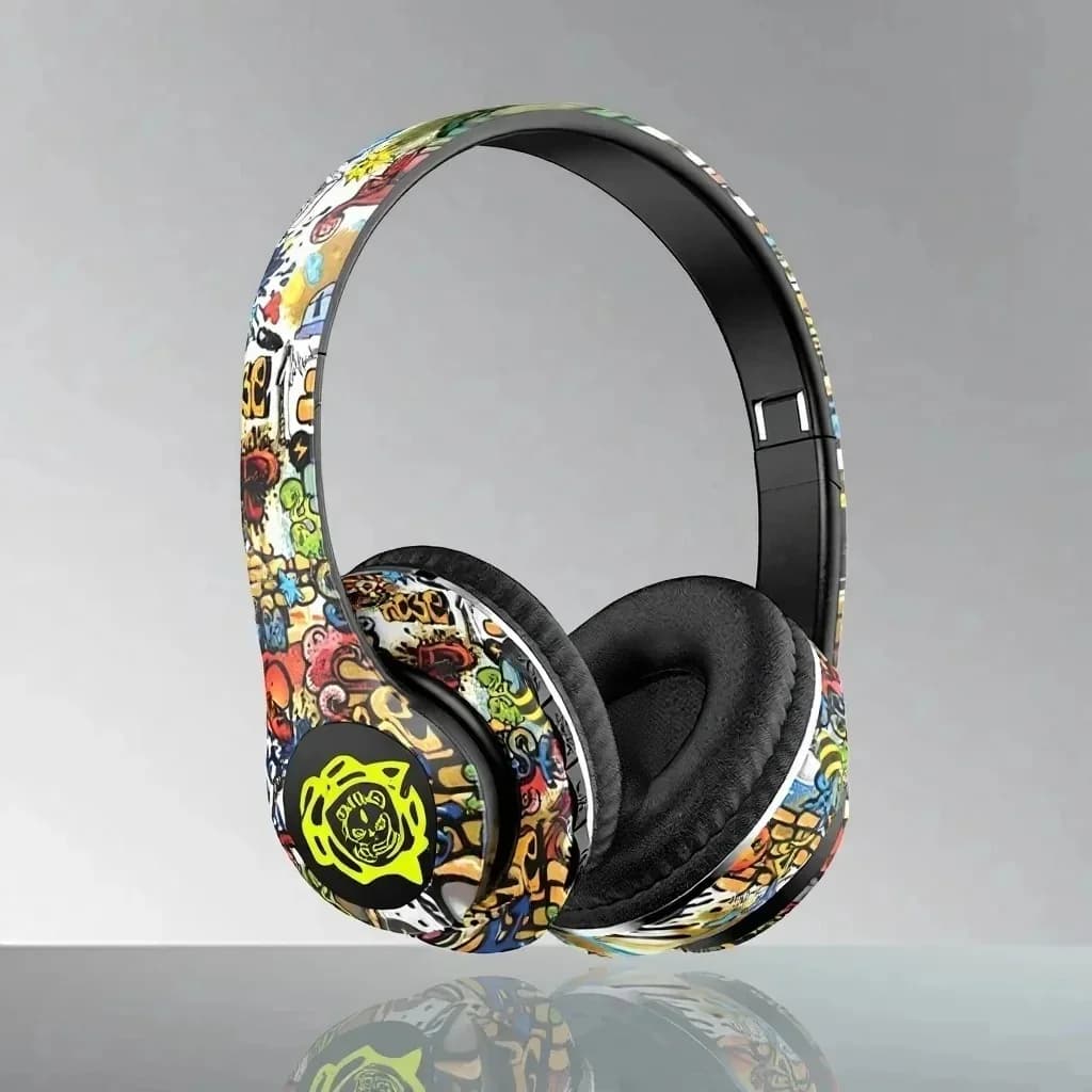 Trådløse Bluetooth-hovedtelefoner med graffiti-design og foldbar konstruktion