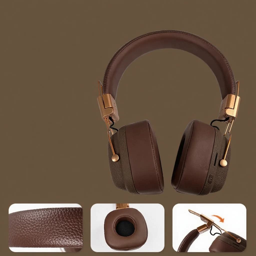 Retro over-ear Bluetooth-hovedtelefoner med EQ-tilstande og foldbart design