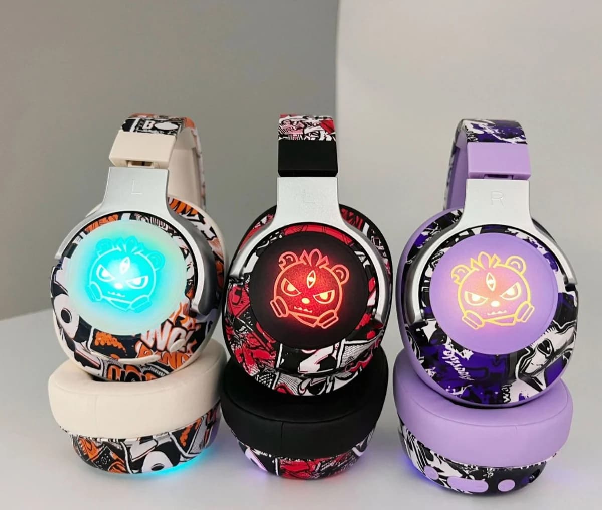 Graffiti over-ear Bluetooth-hovedtelefoner med RGB-lys og mikrofon