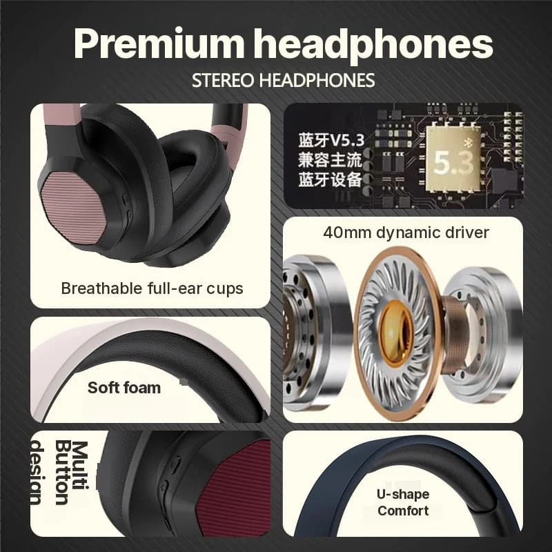 Over-ear Bluetooth-hovedtelefoner med FM-radio og TF-kortslot