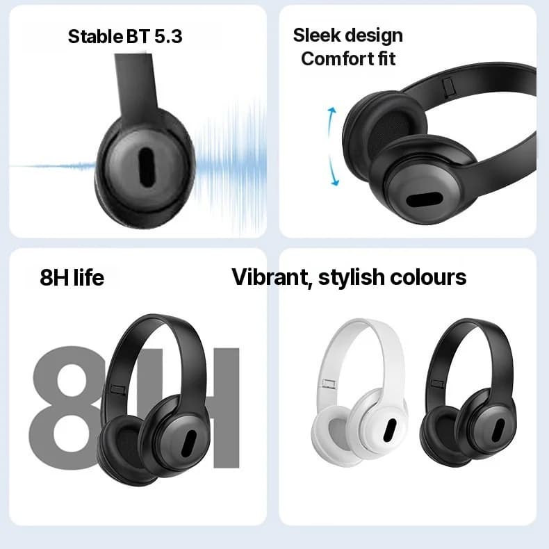 Over-ear trådløse Bluetooth-hovedtelefoner med FM-radio og TF-kortslot
