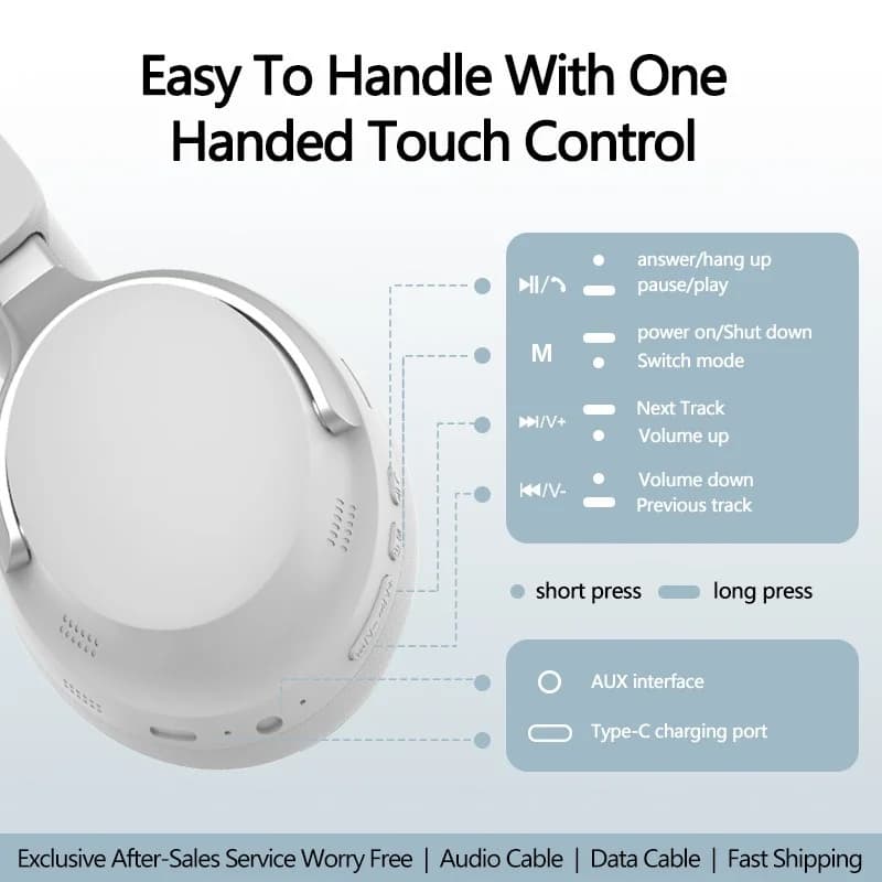 Trådløse over-ear Bluetooth hovedtelefoner med 3D stereolyd og langt batteri