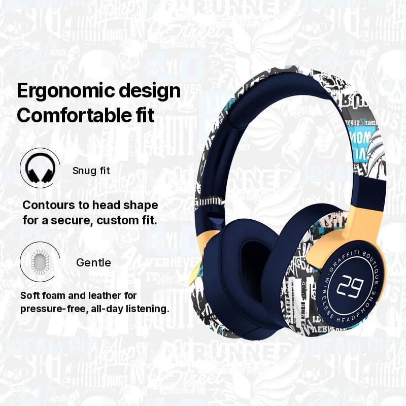 Over-Ear trådløse Bluetooth-hovedtelefoner med FM-radio og dyb bas