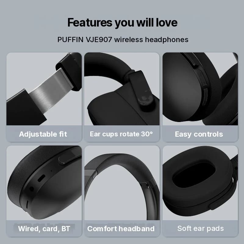 Trådløse over-ear Bluetooth-hovedtelefoner med tre EQ-tilstande og mikrofon
