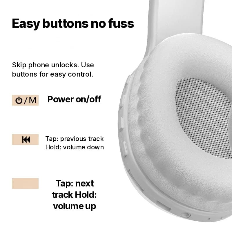 Bluetooth-hovedtelefoner med over-øre-design, TF-kortslot og AUX-indgang