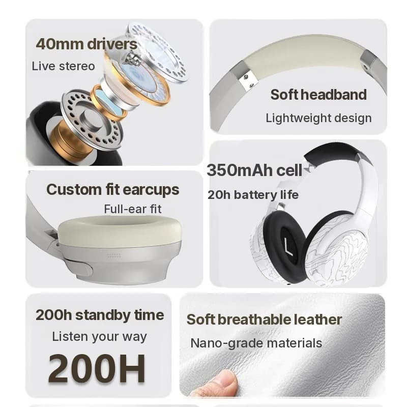 Trådløse Bluetooth on-ear hovedtelefoner med Multi-EQ og lang batterilevetid