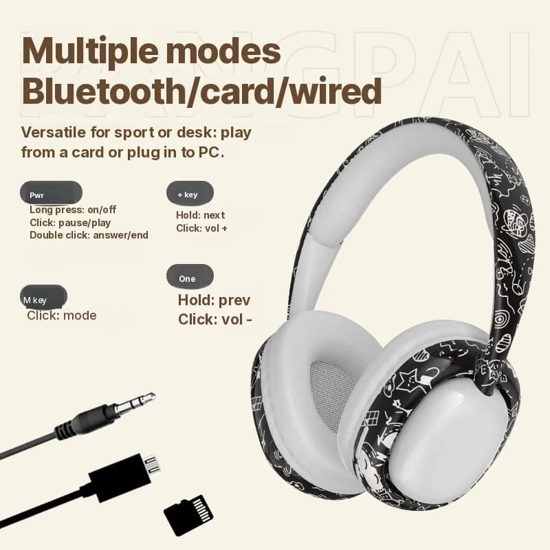 Over-ear Bluetooth hovedtelefoner med dyb bas og trådløs forbindelse