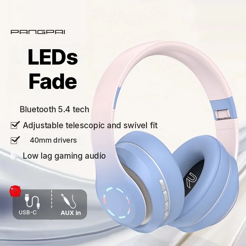 Trådløse on-ear hovedtelefoner med LED-lys og FM-radio