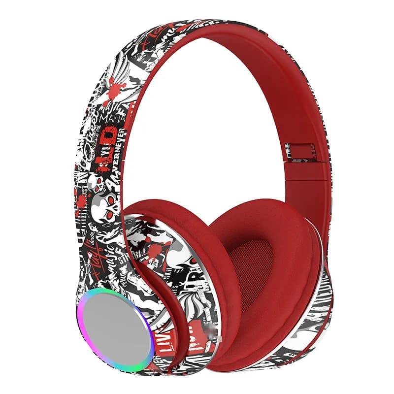 Graffiti on-ear Bluetooth-hovedtelefoner med LED-lys og dyb bas