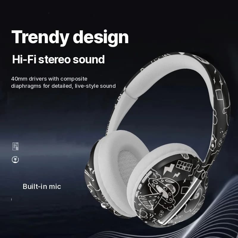 Over-ear Bluetooth-hovedtelefoner med TF-kortslot og trådløs forbindelse
