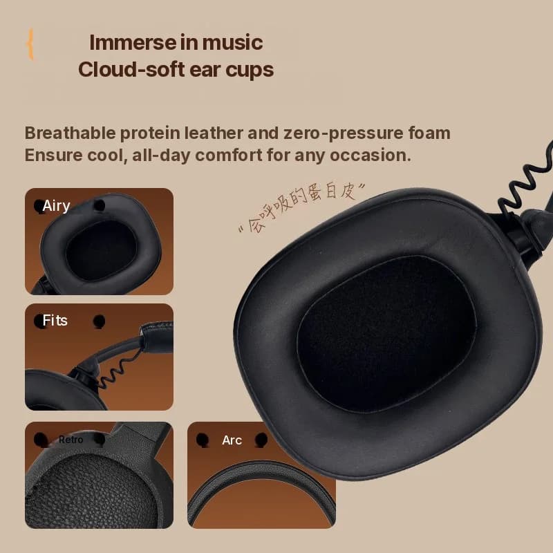 Retro trådløse over-ear hovedtelefoner med Type-C opladning og TF-kortslot