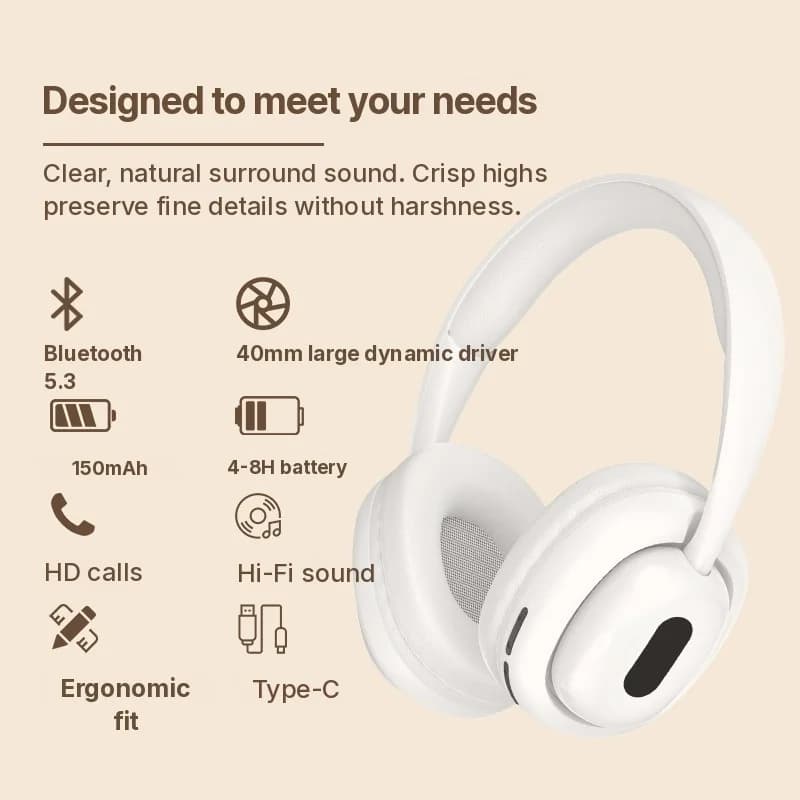 Bluetooth-hovedtelefoner med over-øre, FM-radio og TF-kortslot
