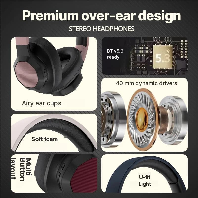Over-ear Bluetooth-hovedtelefoner med FM-radio og TF-kortslot