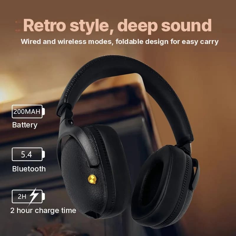 Retro trådløse over-ear hovedtelefoner med Type-C opladning og TF-kortslot