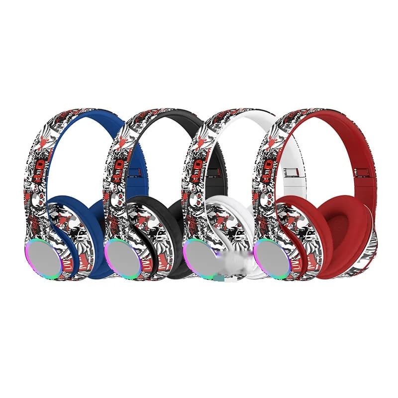 Graffiti on-ear Bluetooth-hovedtelefoner med LED-lys og dyb bas