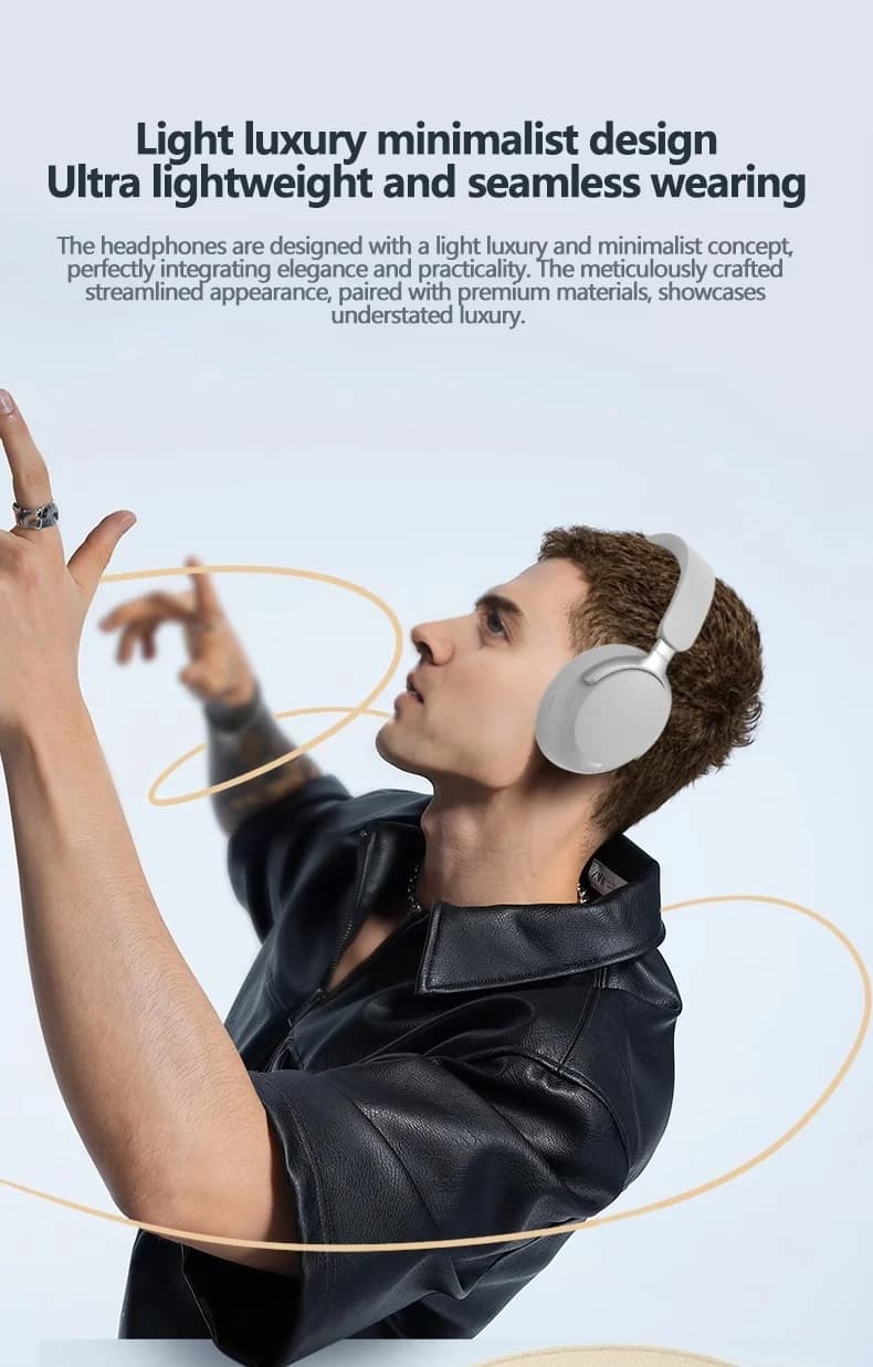 Trådløse over-ear Bluetooth hovedtelefoner med 3D stereolyd og langt batteri