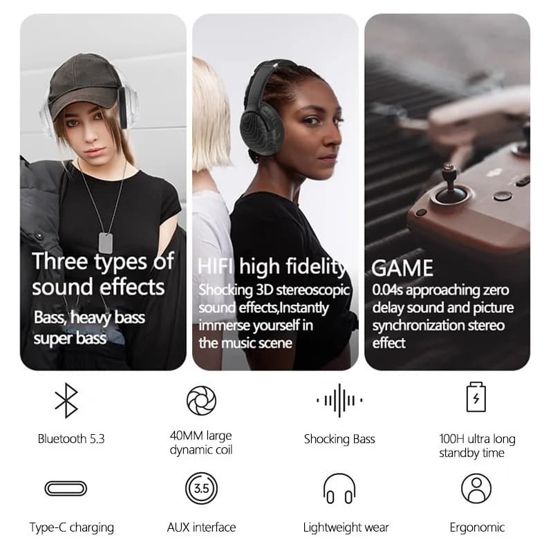 Trådløse over-ear Bluetooth-hovedtelefoner med FM-radio og støjreduktion