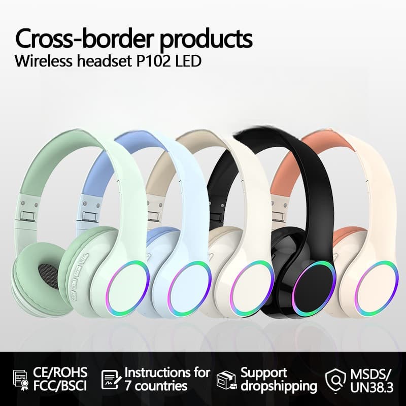 Trådløse Bluetooth-hovedtelefoner med LED-lys og mikrofon